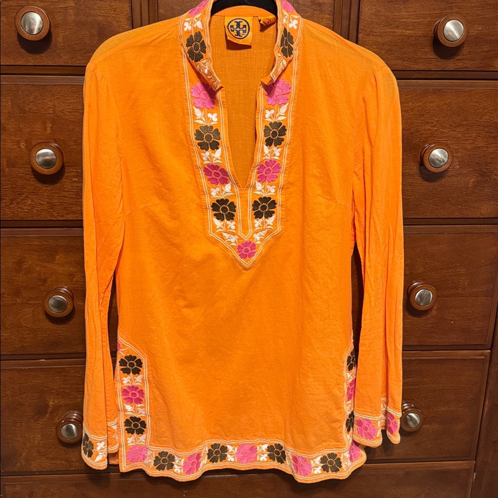 Tory Burch Orange Floral Embroidered Top